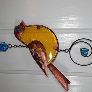 Bird Garden Bell Suncatcher Yellow Feather Outdoor Garden Yard Art Accent NEW